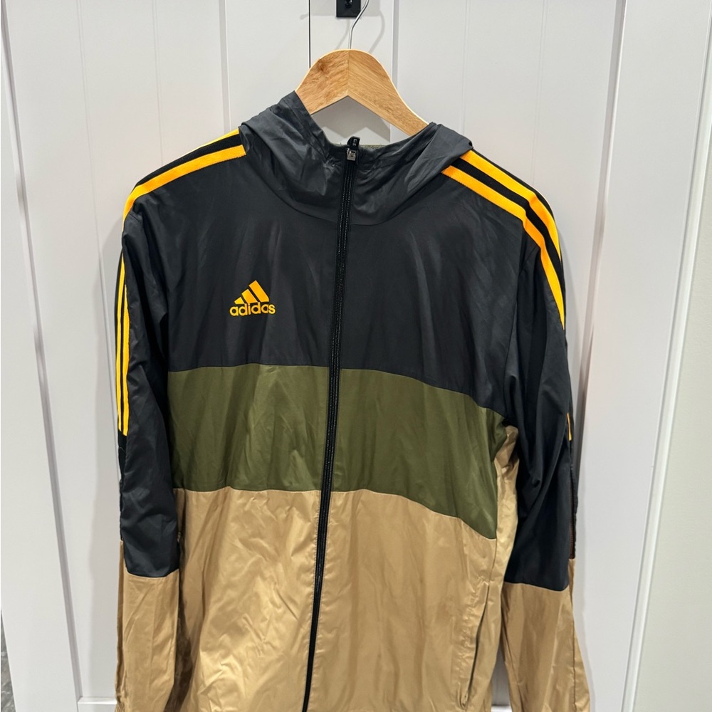 Adidas Black and Green Windbreaker Jacket